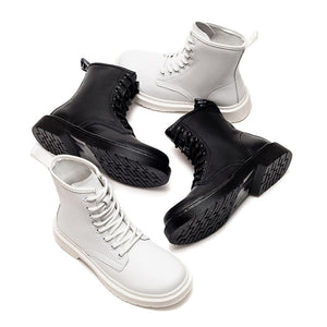 Soft Split Leather Women White Ankle Boots Motorcycle Boots Female Autumn Winter Shoes Woman Punk Motorcycle Boots Spring Winter