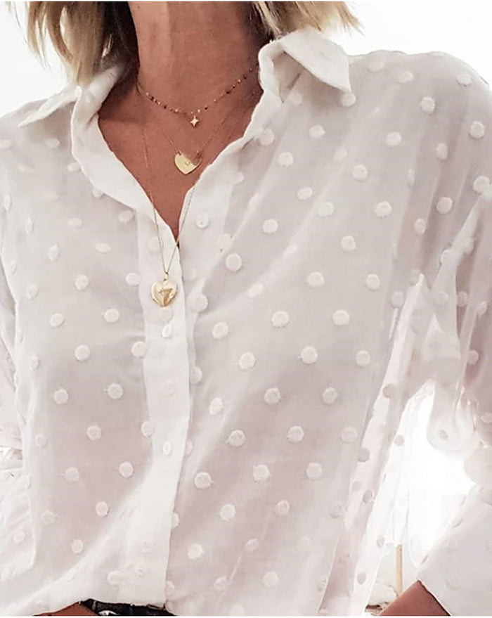 White OL Shirt Ladies Polka Dot chemise femme blusa feminina Streetwear