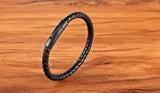 2021 New Classic Style Men Leather Bracelet Simple Black Stainless Steel Button