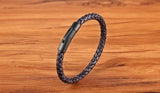 2021 New Classic Style Men Leather Bracelet Simple Black Stainless Steel Button