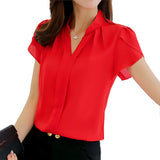 2022 Women Shirt Chiffon Blusas Femininas Tops Short Sleeve Elegant Ladies Formal Office Blouse Plus Size Chiffon Shirt clothing