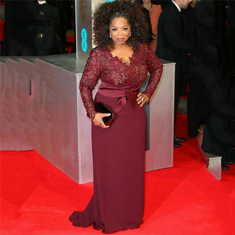 Sevintage Long Sleeves Red Carpet Dresses Plus Size Oprah Winfrey Shea