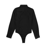Women One-Piece Turn-Down Collar Long Sleeve Button Down Work Bodysuit Shirt