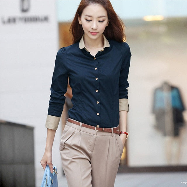Korean Women Cotton Shirts White Shirt Women Long Sleeve Shirts Tops O