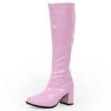 jialuowei Woman gogo Boots Square Heel Knee-High Classic Square Toe Boots PU Leather Zip Boots unisex Party Dress Dance Shoes