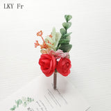 LKY Fr Boutonniere Flowers Wedding Corsage Pins White Pink Groom Boutonniere Buttonhole Men Wedding Witness Marriage Accessories