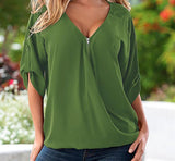 Blouses Loose shirt, Sexy Women See Through Chiffon Shirts V Neck Half Casual Blouse Tops Plus Size