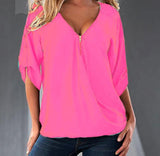 Blouses Loose shirt, Sexy Women See Through Chiffon Shirts V Neck Half Casual Blouse Tops Plus Size