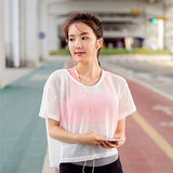 Women's Mesh Yoga Shirt Sexy Short Sleeve T-Shirt Sport Top Blouse Cover Up Quick Dry Gym Clothes Running Fitness Tank Sportwear
