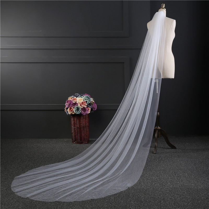White/ Ivory Long Chapel Wedding Veil One-Layer Ivory / 500cm