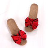 New  Butterfly-Knot Home Slippers Summer Cool Eva Slippers Women Linen Belt Slides Female Sandals Flip Flops
