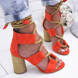 Women Pumps Lace Up High Heels Women Gladiator Sandals For Party Wedding Shoes Woman Summer Sandals Thick Heels Chaussures Femme