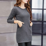 Blouses Women Long Sleeve 2020 New Winter Fashion O-Neck Shirt Spring Full Thick Warm Pockets Long Blouses Slim Tops Plus Size