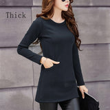 Blouses Women Long Sleeve 2020 New Winter Fashion O-Neck Shirt Spring Full Thick Warm Pockets Long Blouses Slim Tops Plus Size