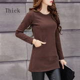 Blouses Women Long Sleeve 2020 New Winter Fashion O-Neck Shirt Spring Full Thick Warm Pockets Long Blouses Slim Tops Plus Size