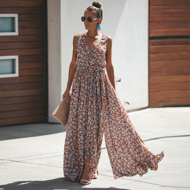 Jastie Women Summer Dress Floral Print Maxi Dresses Bohemian Hippie Beach Long Dress Women's Clothing vestidos de verano