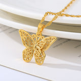 18K Gold Butterfly Necklaces Women's Water Wave Chain Stainless Steel Butterfly Hollow Necklace