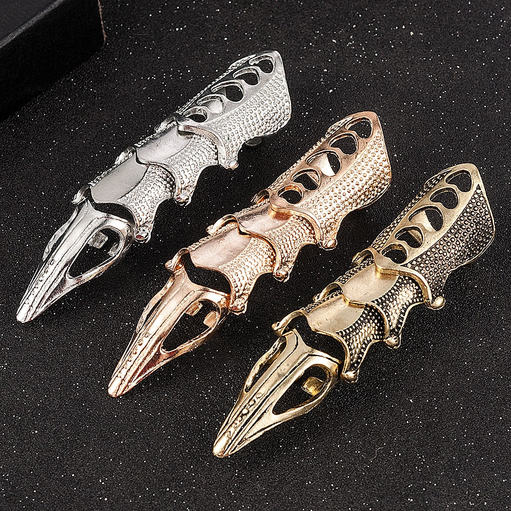 2021 Punk Gothic Rock Scroll Joint Armor Knuckle Metal Full Finger Ring Gold Cosplay