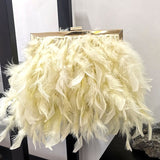 Luxy Moon Feather Handbag Women's Evening Clutch Bag White Pearl Chain Shoulder Bag Luxury Women Bags Design Party Purse ZD1647