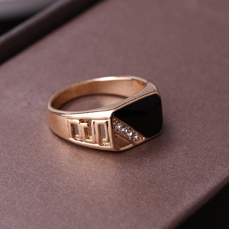 2021 Male Jewelry Wedding Ring Black Enamel Classic Gold Color Rhinestone Party Gift
