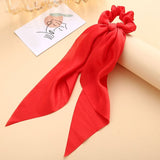 2021 Women Boho Printed Ponytail Scarf Bow Elastic Scrunchies Long Ribbon Hair Rope