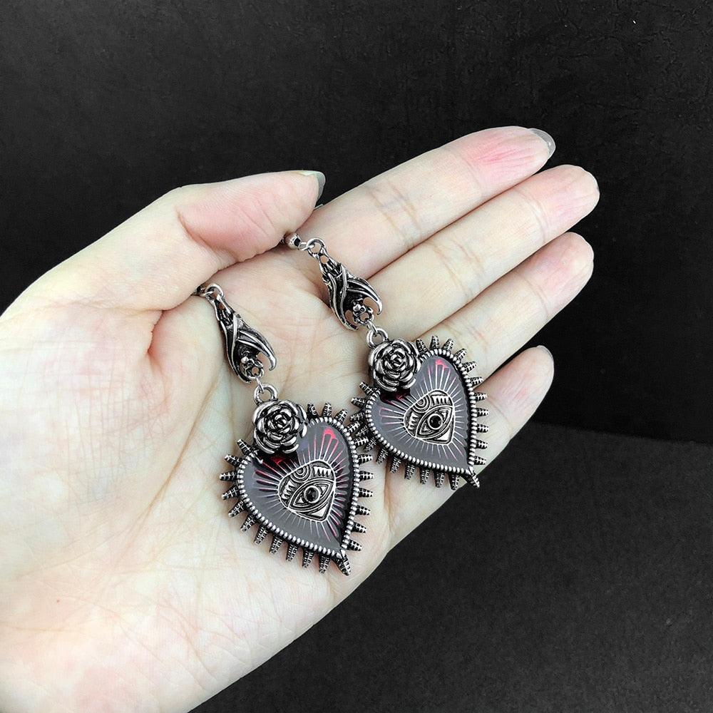 2021 Goth Earring Occult Dark Jewelry Blood Rose Heart Gothic Long Aesthetic Earrings