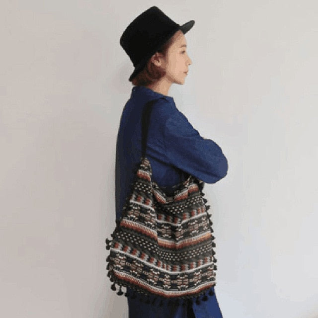New Vintage Bohemian Fringe Shoulder Bag Women Tassel Boho Hippie Gypsy Fringed Women's Handbags Open Bag Bags