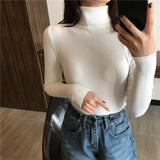 2021 Thick Sweater Women Knitted Ribbed Pullover Long Sleeve Turtleneck Slim Jumpers
