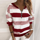Women Casual Pullover Sweatshirt Long Sleeve V-Neck Zipper Hoodie Tops Ladies Loose Jumper Blouse