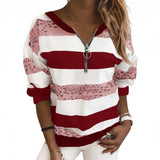 Women Casual Pullover Sweatshirt Long Sleeve V-Neck Zipper Hoodie Tops Ladies Loose Jumper Blouse