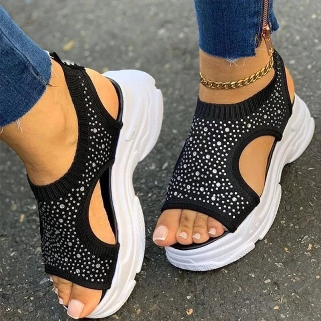 Women's Sandals Wedges Footwear Summer Platform Sandals Women Shoes Female Slip on Peep Toe Knitted Ladies Sneakers Casual 2021