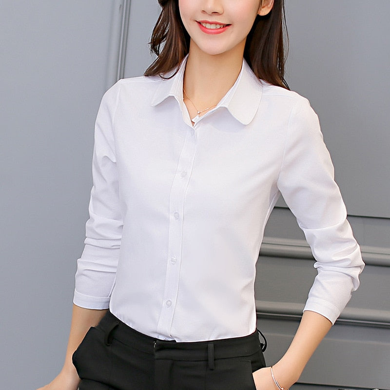 Office Long Sleeve White Woman Shirt Korean Chiffon Women Blouse