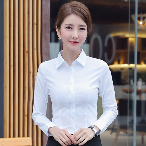 Korean Women Cotton Shirts White Shirt Women Long Sleeve Shirts Tops Office Lady Basic Shirt Blouses Plus Size Woman Blouse 5XL