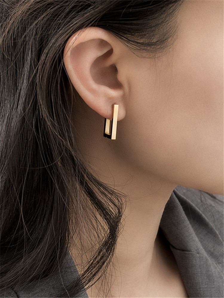 2021 Kshmir Women Gold Rectangle Geometric Earrings Titanium Steel Metal Stud Earring