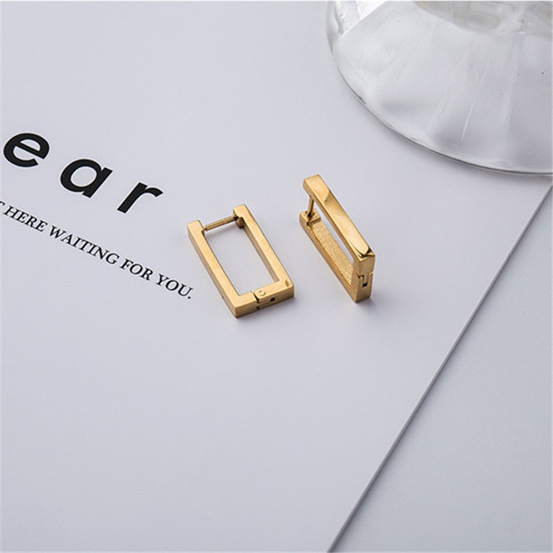 2021 Kshmir Women Gold Rectangle Geometric Earrings Titanium Steel Metal Stud Earring