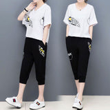 Casual Women Two Piece Outfits Summer Letter 2 Piece Set Top And Pants Spring Korean Tracksuit Women's Tracksuits Matching Sets