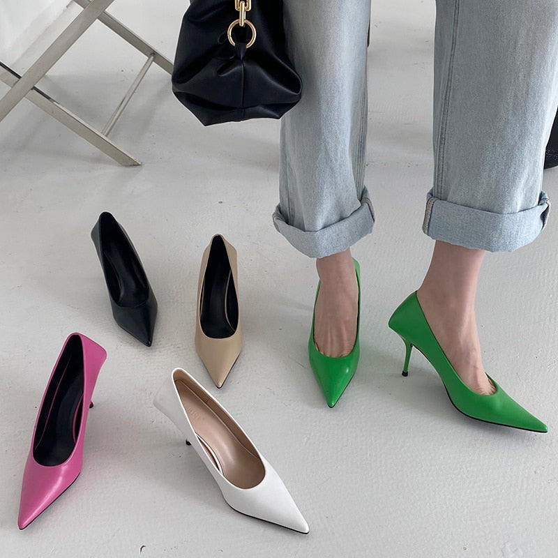 2021 Luxury Women 8cm High Heels Pumps Scarpins Office Ladies Designer White Green Black Heels Prom Stiletto Dress Party Shoes