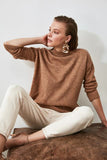 Camel Herringbone Pattern Knitwear Sweater TWOAW20KZ0535 Quality 78 Acrylic 22 Polyester, Knitwear