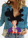 3D Digital Portrait Letter Printing Casual Women's Blouse 2021 Spring Autumn New Loose Button Cardigan Long Sleeve Ladies Shirt