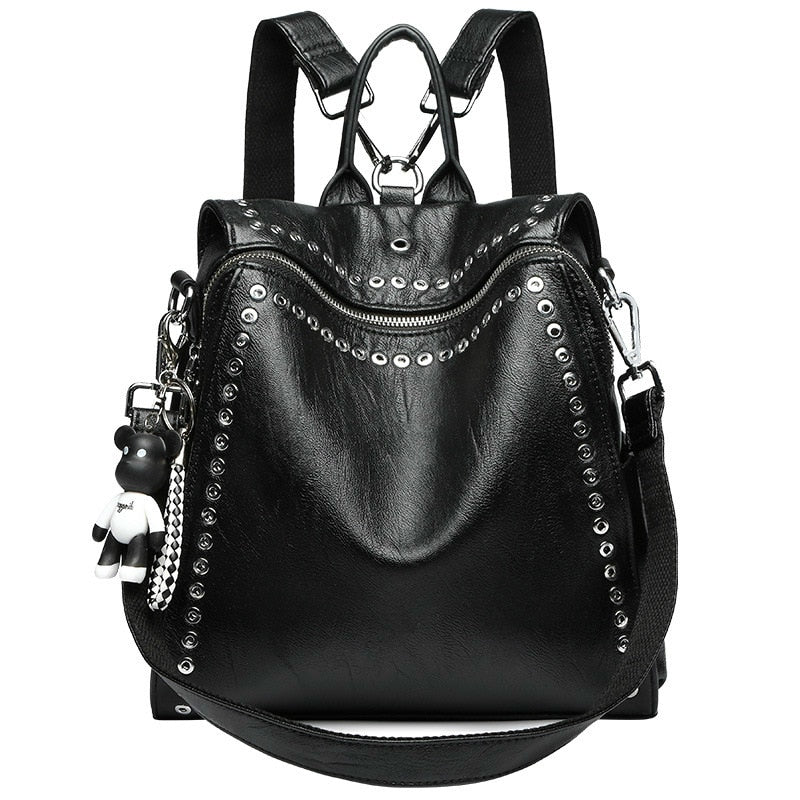 GAGACIA Fashion Women's Backpack Genuine Leather Personality Rivet Backpack Women Anti-theft Travel Bags Teenage Girls Mochila