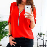 2022 New Arrivals Women Fashion Long Sleeve V Neck Loose Long Chiffon Blouse Shirt Solid Lady Tops Plus Size