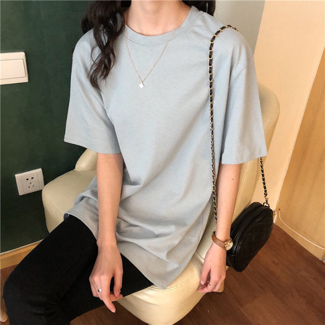 Alien Kitty 2021 New Summer T Shirt Women Soft Free Loose Hot Sale Solid Fresh Casual Natural Short Basic Shirts 9 Colors