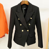 New Fashion Women's Classic Double Breasted Metal Lion Buttons Blazer V-neck Jackets