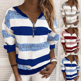 Women Casual Pullover Sweatshirt Long Sleeve V-Neck Zipper Hoodie Tops Ladies Loose Jumper Blouse