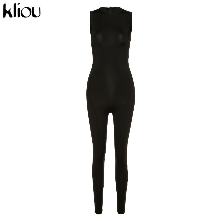 Kliou Womens Sexy Hollow Out See Through Black Cut Out Jumpsuit