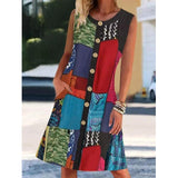 Fashion Summer Women's Round Neck Sleeveless Printed Contrast Pocket Dress Beach Dress Party Dresses for Women