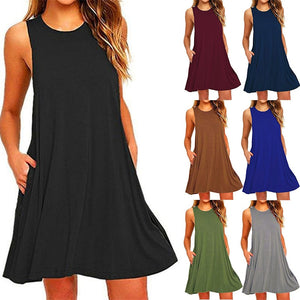 Women's Summer Casual Swing T-Shirt Dresses Beach Cover Up With Pockets Loose T-shirt Dress