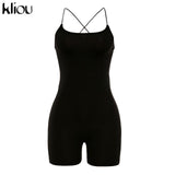 Kliou Black Skinny Spaghetti Strap Sleeveless Street Woman Rompers Classic Bar Club Bodycon Jumpsuits
