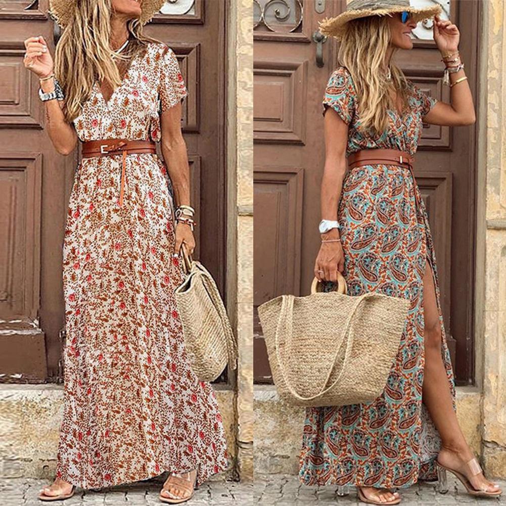 Spring Summer Maxi Dresses Fashion Floral Printed Full Sleeve V-neck Lace  Up Party Dress Women Casual Bohemian Beach Long Dress - Dresses - AliExpress