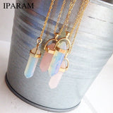 2021 IPARAM Fashion Trend Crystals Necklace Bohemian Hexagon Opal Pendant Necklace